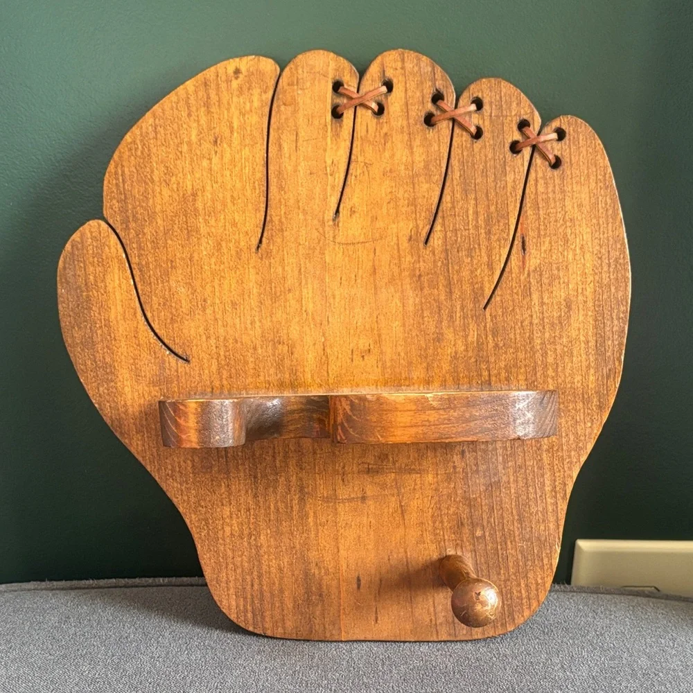 Rustic Wooden Glove Wall Hook - Brown